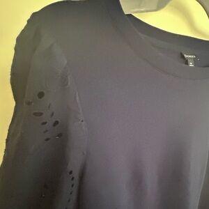 NWOT Talbots Navy Blue BEAUTIFUL Sheath Dress, Eyelet Detail Long Sleeves